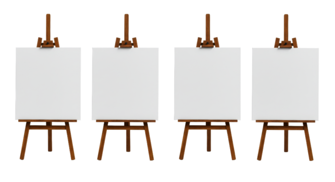 Four canvases stand awaiting artistic visions
