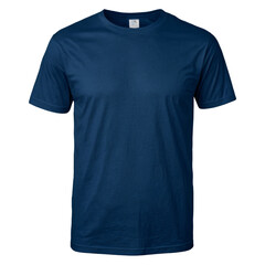 A navy blue t-shirt is displayed on a plain background, showcasing its simple design and versatility. This casual wear piece is ideal for everyday outfits or layering.
