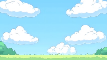 Fototapeta premium Cartoon Sunny Day Sky Landscape Background Illustration