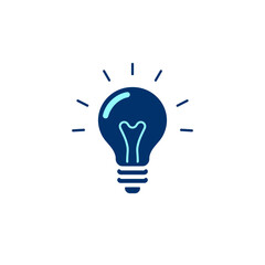 Light bulb icon with rays in dark blue on a white background, minimalist style, idea symbol