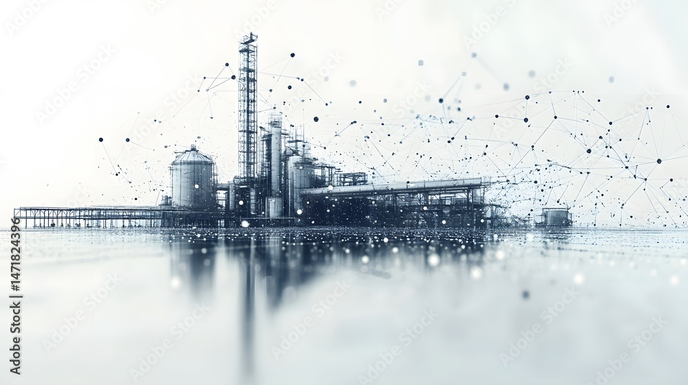 Aufkleber futuristic refinery blending industry and technology. data visualization overlays an oil plant, mirr