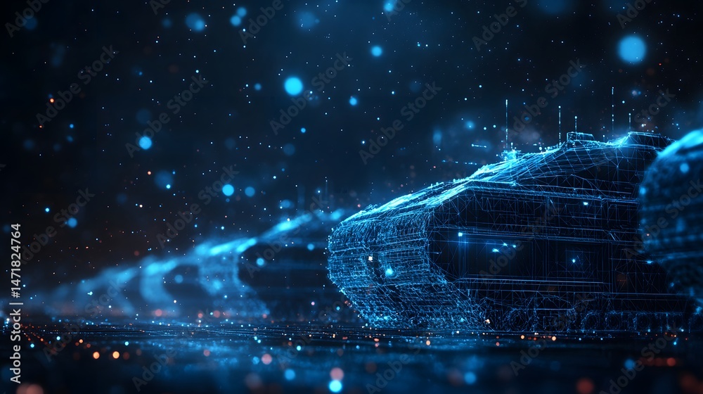 Aufkleber wireframe tanks line up against a bokeh-lit gradient backdrop. reflections and vibrant colors create