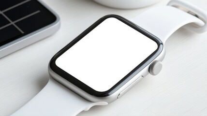 Apple Watch and Smartphone Mockup with Blank White Screen mockup smartphone white smartwatch modern