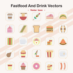 Collection of Colorful Fast Food and Drink Icons