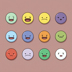 Fototapeta premium Various colorful cartoon emoticons are displayed, each representing a different human feeling or emotion.