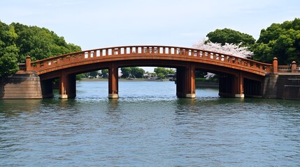 Fototapeta premium Scenic Japanese Wooden Bridge over Calm Water