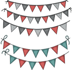 Obraz premium Colorful bunting flags set in vintage engraving style for party decoration, celebration, and festive design