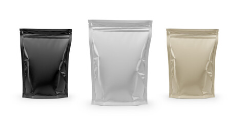 Stand Up Pouch Mockup 3D Rendering Isolated on White Background