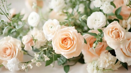 Obraz premium Peach White Roses Bouquet. (2)