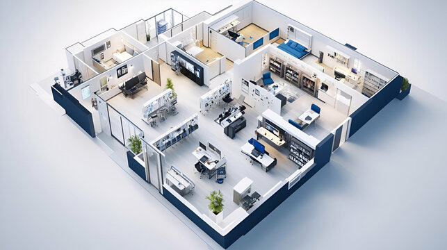 Modern Office Floor Plan Isometric 3D Model