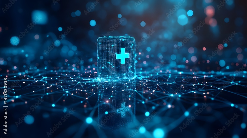 Aufkleber futuristic battery concept with glowing mesh and network background. perfect for illustrating energy