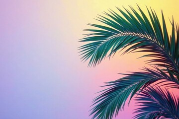 Fototapeta premium Tropical Fronds Silhouetted Against a Pastel Sky, Evoking a Sense of Serenity and Warmth, Ideal for Relaxation-Themed Designs