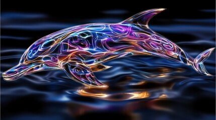 Obraz premium Abstract dolphin design, vibrant colors, and light effects on dark water
