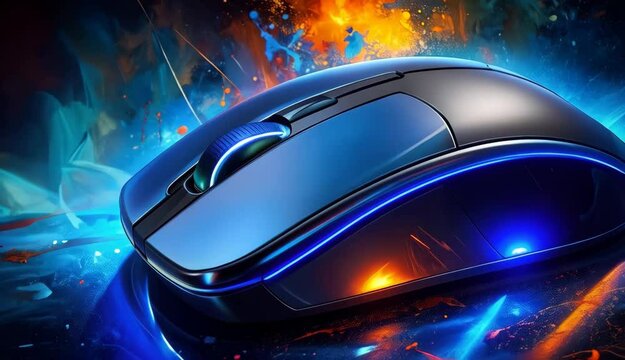 Sleek Blue Wireless Computer Mouse on Vibrant Background High Tech Gaming Device