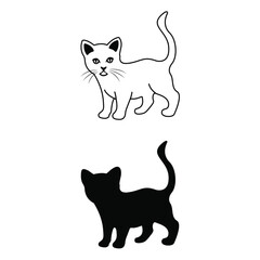 Minimalist Cat Outline and Silhouette Vector Design Set