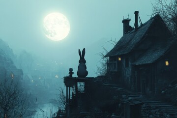 A rabbit appears at the edge of a village every full moon, always in the same spot.