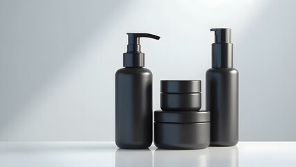 Blank Matte Black Cosmetic Packaging Set Mockup.