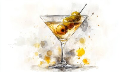 Elegant illustration of a martini glass with olives.