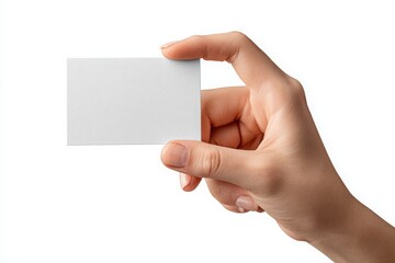 Blank Business Card Held by Hand on White Background