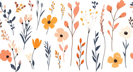 Flowers. Romantic floral arrangements perfect for wedding greeting cards, invitation  flower collection with roses, leaves, floral bouquets, flower