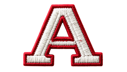  Letter A Embroidered With Red and White Threads isolated on solid white background Png