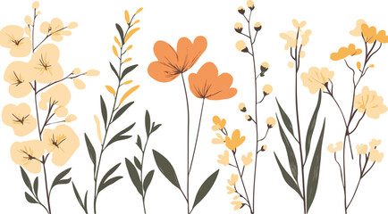 Abstract floral illustration with poppies on green and pink background. Wild flowers, spring grass seamless pattern 3d realistic vector