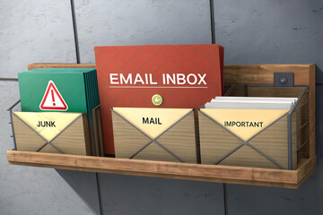 A mail organizer with labeled sections for junk, mail, important, and email inbox