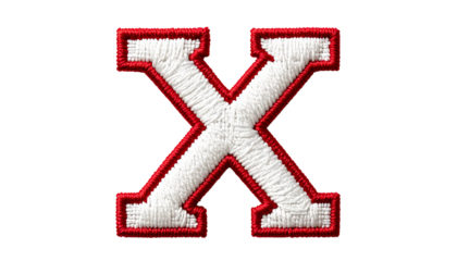Letter X Embroidered With Red and White Threads isolated on solid white background