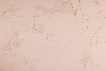 broken with a lot of pieces of glass on the light background, thin glass broken into pieces