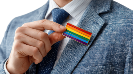 Pride: A Symbol of Unity: An individual, embraces individuality and acceptance with a vibrant rainbow-colored pin. a celebration of acceptance, inclusion, and equality.