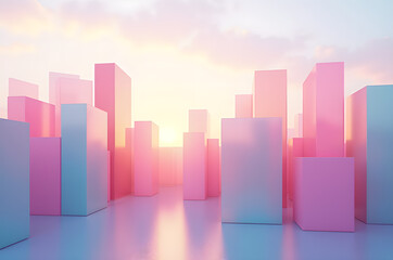 Reflective skyscraper business office buildings. Bottom up view of big modern city urban landscape offices.houses.modern.apartments bright saturated colors.generative ai
