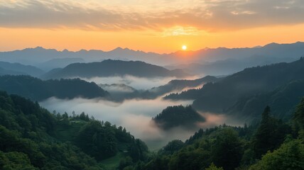 Fototapeta premium Misty Mountain Sunrise Landscape