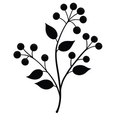 Elegant botanical vector featuring a stem with delicate berries and blooming flower combination.