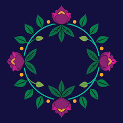 Obraz premium Ornamental embroidered flower frame in regal jewel tones for luxury and elegance.
