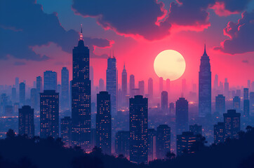 Obraz premium Reflective skyscraper business office buildings. Bottom up view of big modern city urban landscape offices.houses.modern.apartments bright saturated colors.generative ai