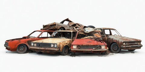 Pile of Rusty, Wrecked Cars