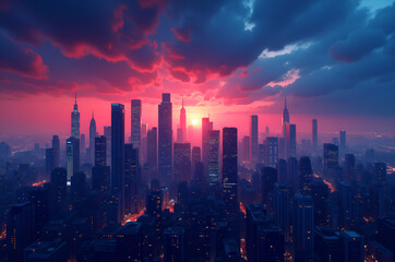 Fototapeta premium Reflective skyscraper business office buildings. Bottom up view of big modern city urban landscape offices.houses.modern.apartments bright saturated colors.generative ai