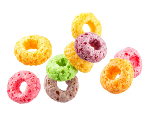 Colorful Cereal Loops Isolated on Transparent Background for Breakfast Food Concept