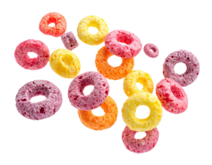 Colorful Cereal Loops Isolated on Transparent Background Breakfast Food Snack