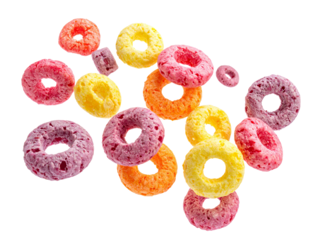 Colorful Cereal Loops Isolated on Transparent Background Breakfast Food Snack