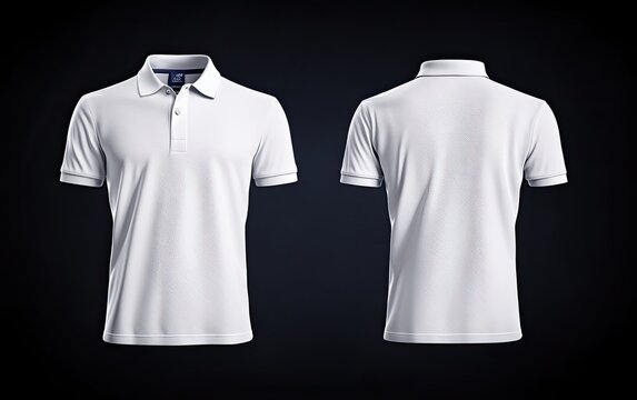 Classic white short-sleeve polo shirt, shown front and back.  Clean design, perfect for customization