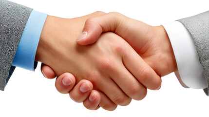 Obraz premium Hand shake: A handshake is the way to show agreement, greeting, or congratulation. Two hands in formal clothes grasp together in a gesture of understanding, partnership, and trust. 