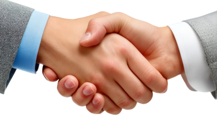 Hand shake: A handshake is the way to show agreement, greeting, or congratulation. Two hands in formal clothes grasp together in a gesture of understanding, partnership, and trust.  