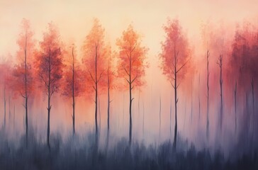 Obraz premium Misty autumn morning with tree silhouettes