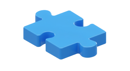 Single blue puzzle piece, isolated on black background. Solution, connection concept.