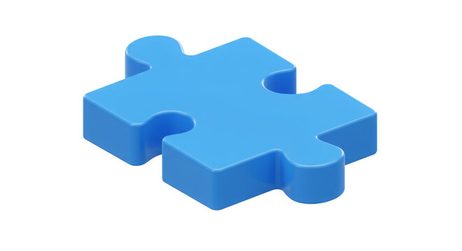 Single blue puzzle piece, isolated on black background. Solution, connection concept.