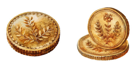 gold coin watercolor vector illustration