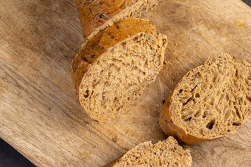 cut loaf of bread made from a mixture of wheat and rye flour