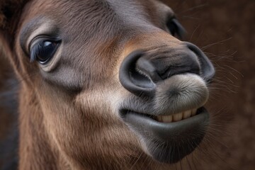 Obraz premium Playful Foal Portrait: Close-up of a Brown Horse's Grin