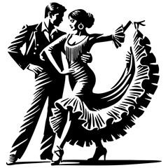 Fototapeta premium Spain Flamenco Dancers Dancing Illustration.